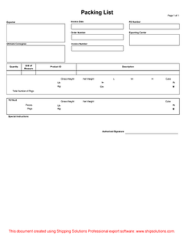 Packing List Form