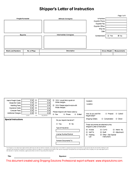 Shipper's Letter of Instruction Form
