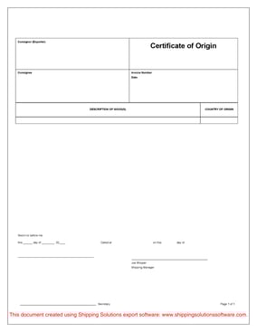 Generic Certificate of Origin