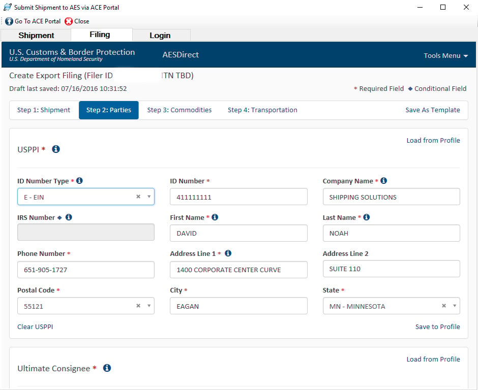 Automated Export System (AES) Data Fields On the ACE Portal