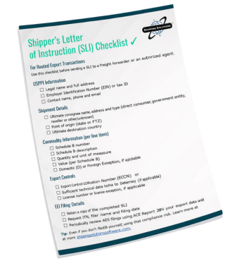 Shipper’s Letter of Instruction (SLI) Checklist